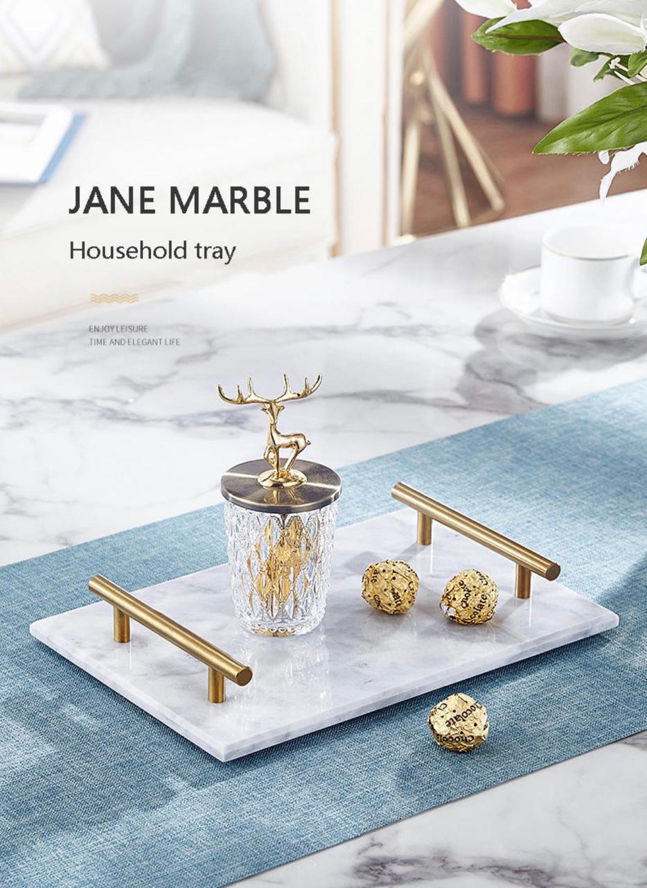 Marble tray with store gold handles