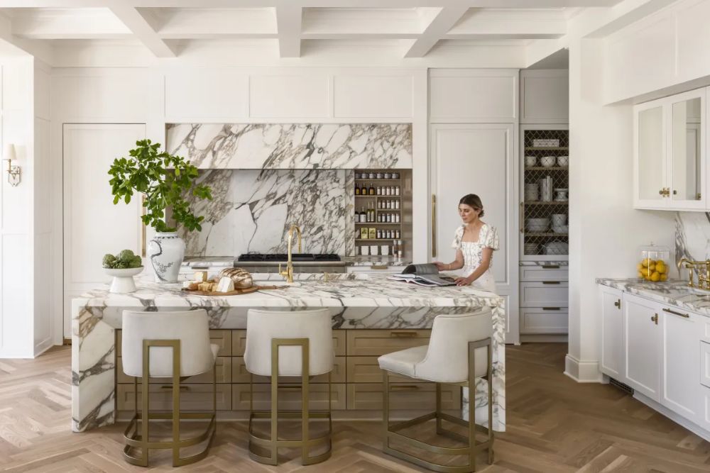 smart kitchen. Minimalist kitchen with clean lines, flat-panel cabinets, and a monochromatic color scheme