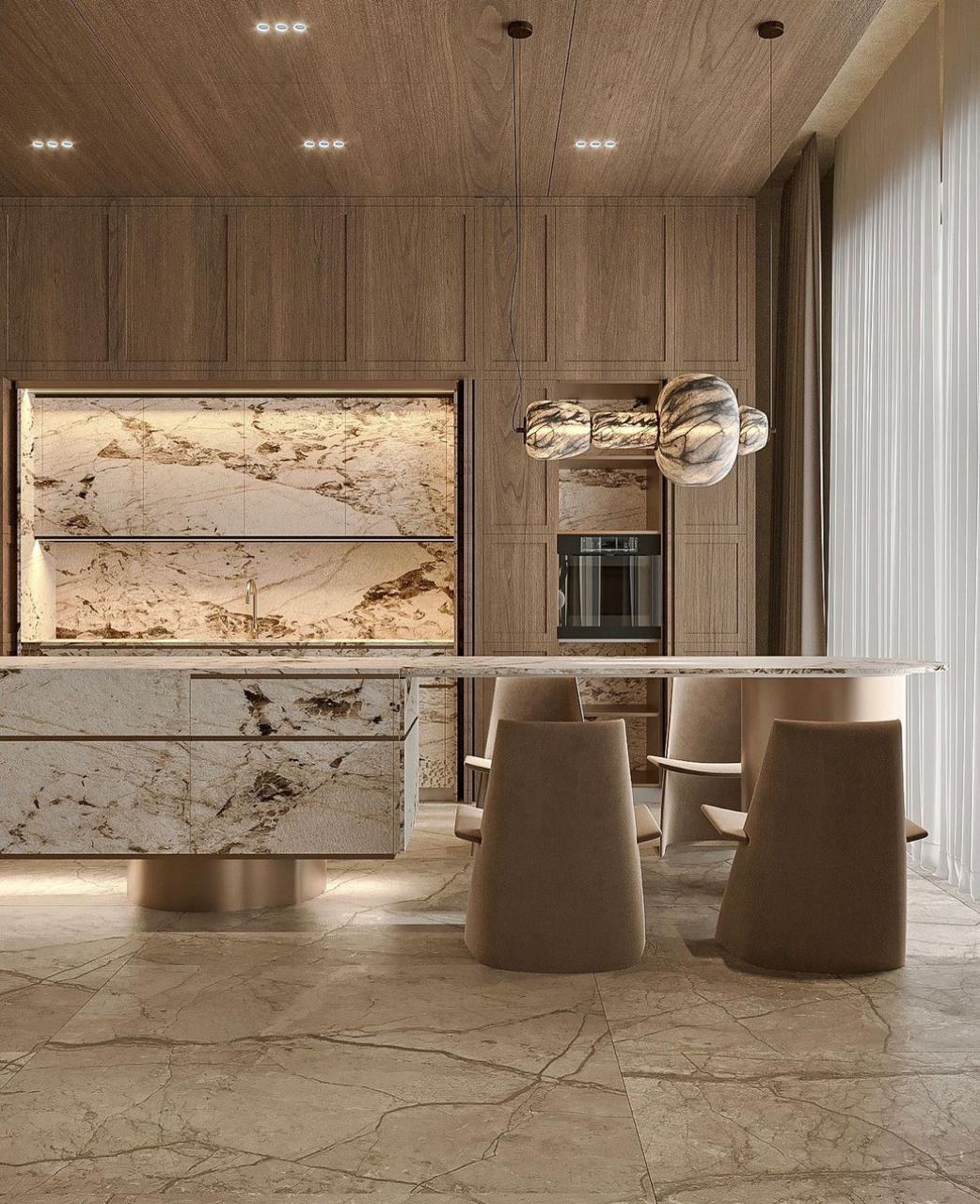 Minimalist kitchen with clean lines, flat-panel cabinets, and a monochromatic color scheme
